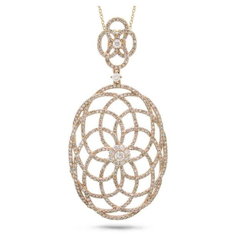 1.46 Ctw 14k Rose Gold Diamond Lace Pendant Necklace With 18 Inch Chain