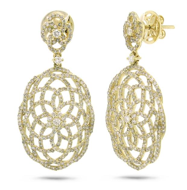 2.18 Ctw 14k Yellow Gold Diamond Lace Earring