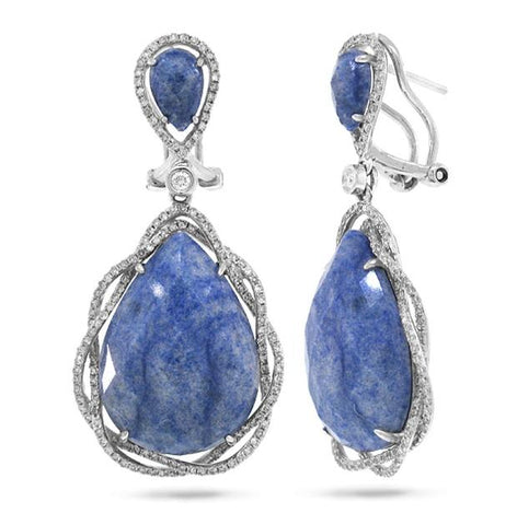 0.93 Ctw Diamond And 27.25 Ctw Blue Aventurine 14k White Gold Earring