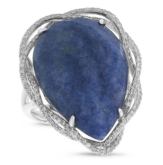 0.38 Ctw Diamond And 15.77 Ctw Blue Aventurine 14k White Gold Ring