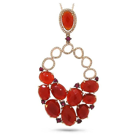 0.40 Ctw Diamond And 15.60 Ctw Red Agate And Ruby 14k Rose Gold Pendant Necklace With 18 Inch Chain