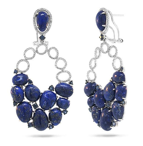 0.74 Ctw Diamond And 34.31 Ctw Lapis And Blue Sapphire 14k White Gold Earring