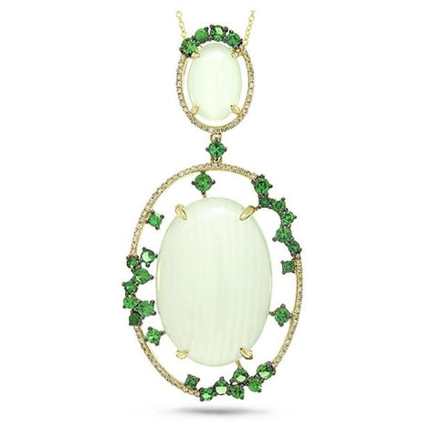 0.28 Ctw Diamond And 23.99 Ctw Green Carbonate And Green Garnet 14k Yellow Gold Pendant Necklace With 18 Inch Chain