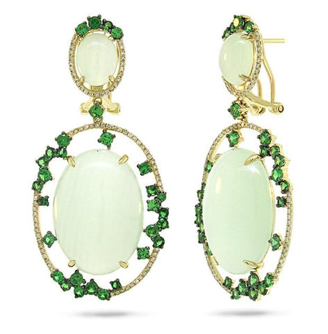 0.49 Ctw Diamond And 40.11 Ctw Green Carbonate And Green Garnet 14k Yellow Gold Earring