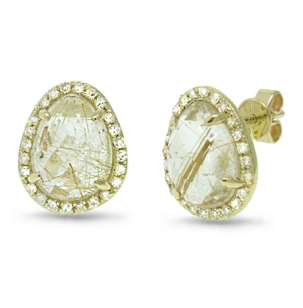 0.26 Ctw Diamond And 4.20 Ctw Golden Line Quartz 14k Yellow Gold Earring