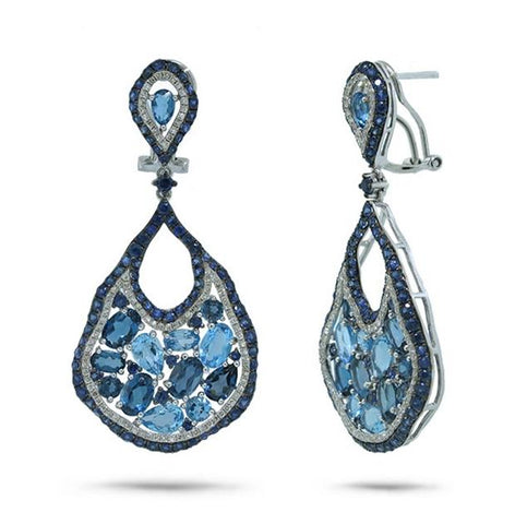 0.79 Ctw Diamond And 14.24 Ctw Blue Sapphire And Blue Topaz And London Blue Topaz 14k White Gold Earring