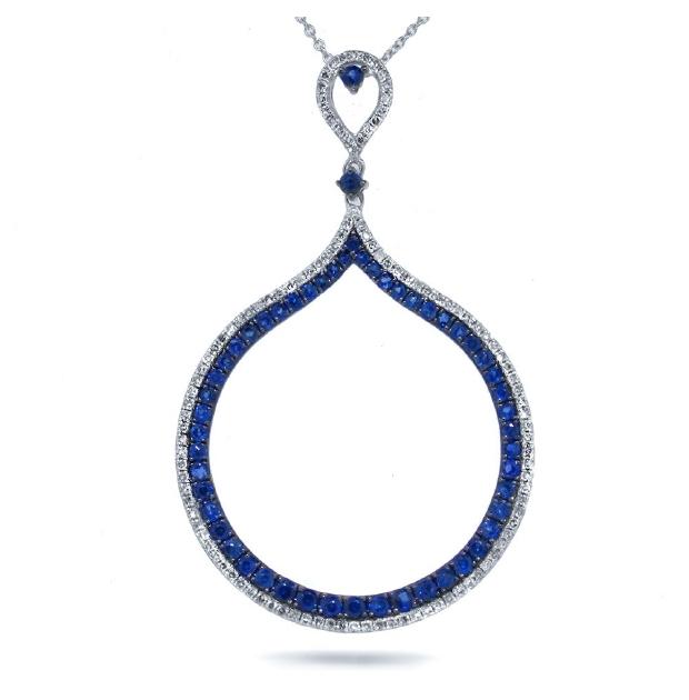 0.35 Ctw Diamond And 0.99 Ctw Blue Sapphire 14k White Gold Pendant Necklace With 18 Inch Chain