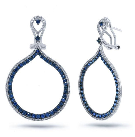 0.65 Ctw Diamond And 1.84 Ctw Blue Sapphire 14k White Gold Earring