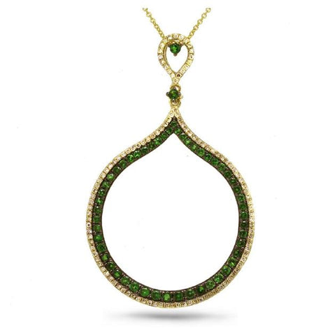 0.35 Ctw Diamond And 0.93 Ctw Green Garnet 14k Yellow Gold Pendant Necklace With 18 Inch Chain