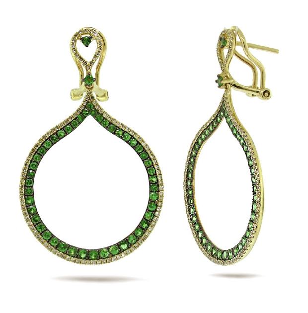 0.65 Ctw Diamond And 1.71 Ctw Green Garnet 14k Yellow Gold Earring