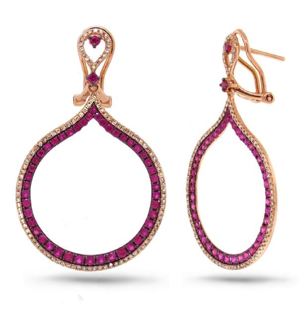 0.65 Ctw Diamond And 1.71 Ctw Pink Sapphire 14k Rose Gold Earring