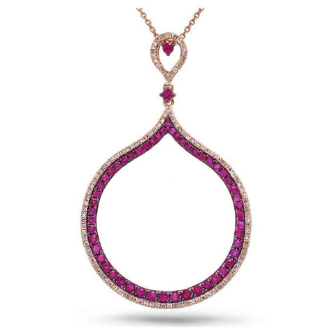 0.35 Ctw Diamond And 1.17 Ctw Ruby 14k Rose Gold Pendant Necklace With 18 Inch Chain