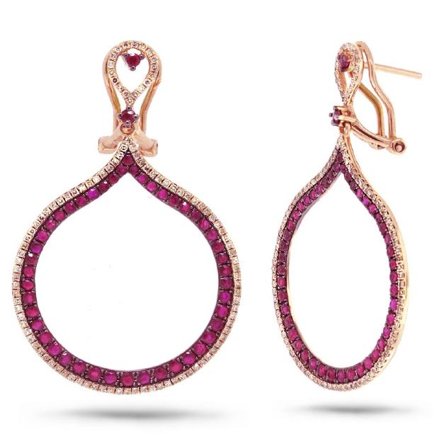 0.65 Ctw Diamond And 2.06 Ctw Ruby 14k Rose Gold Earring