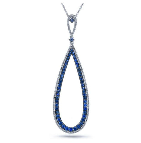 0.36 Ctw Diamond And 1.08 Ctw Blue Sapphire 14k White Gold Pendant Necklace With 18 Inch Chain