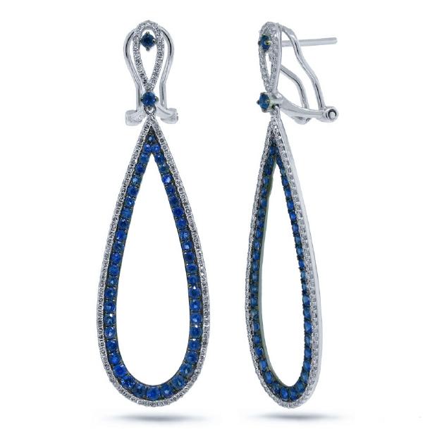 0.66 Ctw Diamond And 1.94 Ctw Blue Sapphire 14k White Gold Earring