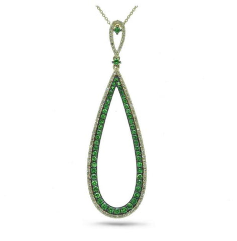 0.36 Ctw Diamond And 0.97 Ctw Green Garnet 14k Yellow Gold Pendant Necklace With 18 Inch Chain