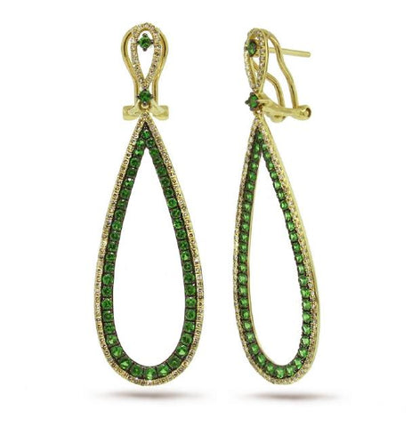 0.66 Ctw Diamond And 1.70 Ctw Green Garnet 14k Yellow Gold Earring