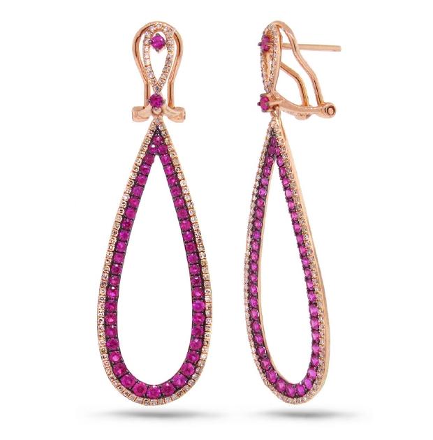 0.66 Ctw Diamond And 1.75 Ctw Pink Sapphire 14k Rose Gold Earring