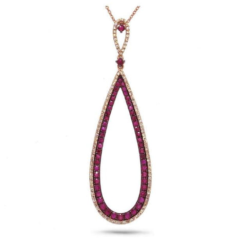 0.36 Ctw Diamond And 1.31 Ctw Ruby 14k Rose Gold Pendant Necklace With 18 Inch Chain