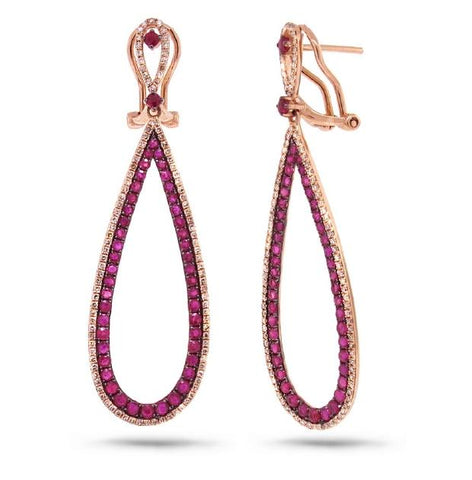 0.66 Ctw Diamond And 2.39 Ctw Ruby 14k Rose Gold Earring