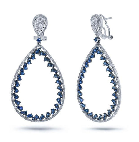 1.46 Ctw Diamond And 3.03 Ctw Blue Sapphire 14k White Gold Earring