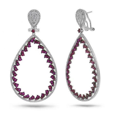 1.46 Ctw Diamond And 3.40 Ctw Ruby 14k White Gold Earring