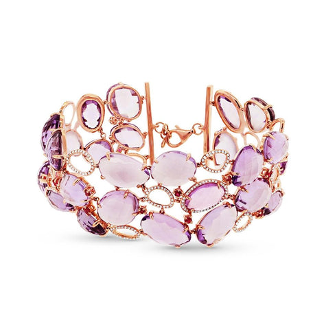 1.48 Ctw Diamond And 117.44 Ctw Amethyst And Pink Sapphire 14k Rose Gold Bracelet