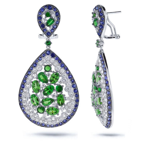 0.67 Ctw Diamond And 18.23 Ctw White And Blue Sapphire And Green Garnet 14k White Gold Earring