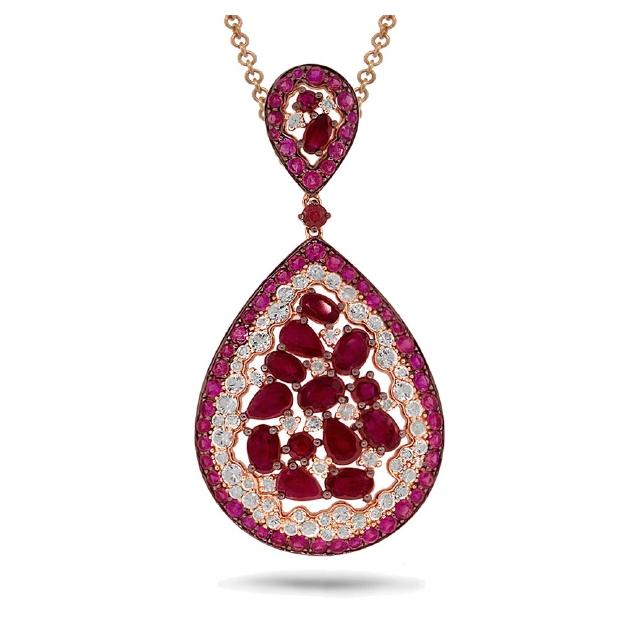 0.60 Ctw Diamond And 11.12 Ctw White And Pink Sapphire And Ruby 14k Rose Gold Pendant Necklace With 18 Inch Chain