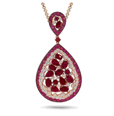 0.60 Ctw Diamond And 11.12 Ctw White And Pink Sapphire And Ruby 14k Rose Gold Pendant Necklace With 18 Inch Chain