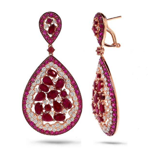 0.67 Ctw Diamond And 19.53 Ctw White And Pink Sapphire And Ruby 14k Rose Gold Earring