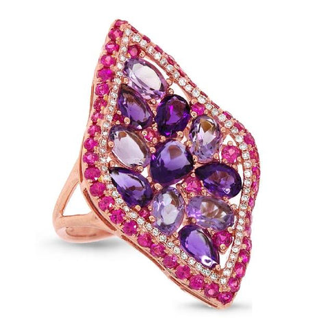 0.30 Ctw Diamond And 6.41 Ctw Amethyst And Pink Sapphire 14k Rose Gold Ring