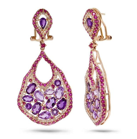 0.80 Ctw Diamond And 6.84 Ctw Amethyst And Pink Sapphire 14k Rose Gold Earring