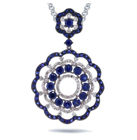 0.61 Ctw Diamond And 3.88 Ctw Blue Sapphire 14k White Gold Pendant Necklace With 18 Inch Chain