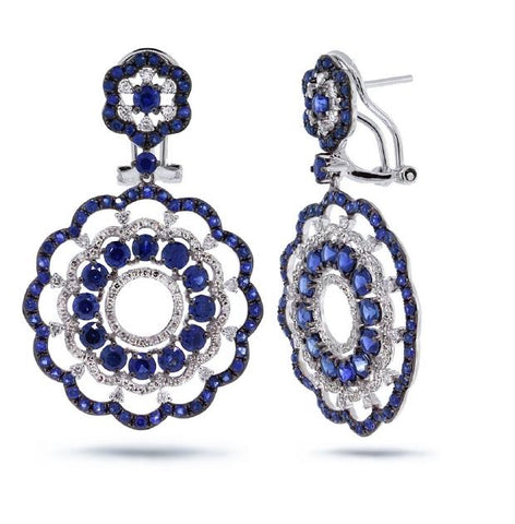 1.00 Ctw Diamond And 5.45 Ctw Blue Sapphire 14k White Gold Earring