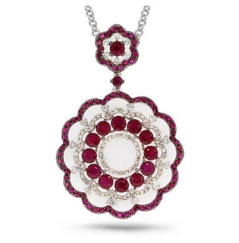 0.61 Ctw Diamond And 4.33 Ctw Ruby 14k White Gold Pendant Necklace With 18 Inch Chain