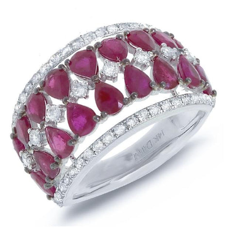 0.47 Ctw Diamond And 3.02 Ctw Ruby 14k White Gold Ring