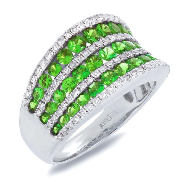 0.48 Ctw Diamond And 1.67 Ctw Green Garnet 14k White Gold Ring