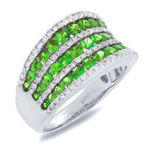 0.48 Ctw Diamond And 1.67 Ctw Green Garnet 14k White Gold Ring