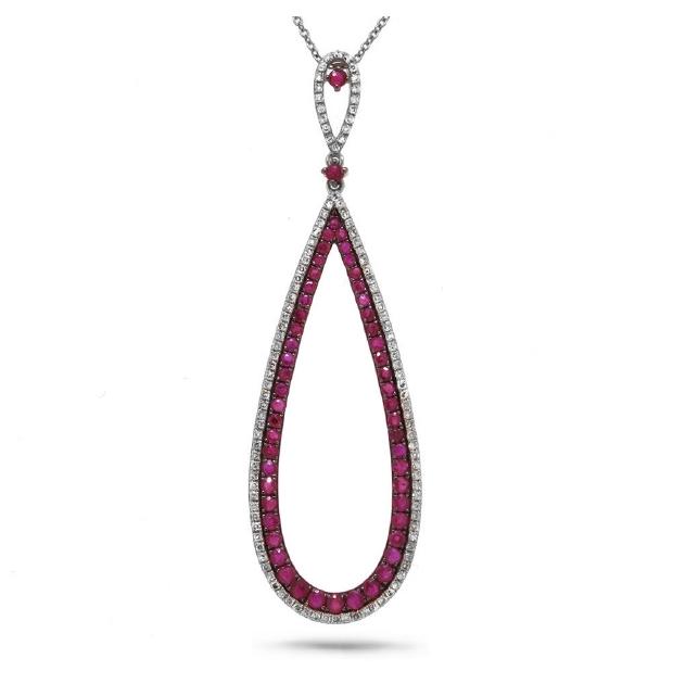 0.36 Ctw Diamond And 1.31 Ctw Ruby 14k White Gold Pendant Necklace With 18 Inch Chain