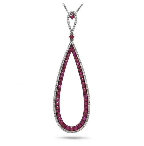 0.36 Ctw Diamond And 1.31 Ctw Ruby 14k White Gold Pendant Necklace With 18 Inch Chain