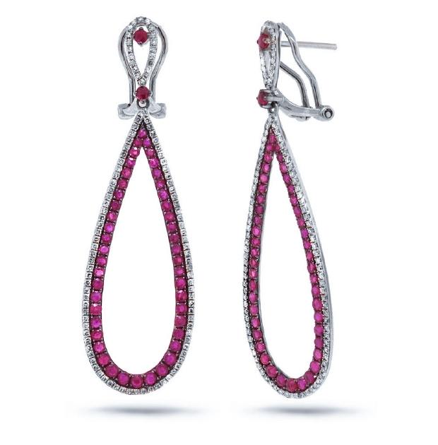 0.66 Ctw Diamond And 2.39 Ctw Ruby 14k White Gold Earring