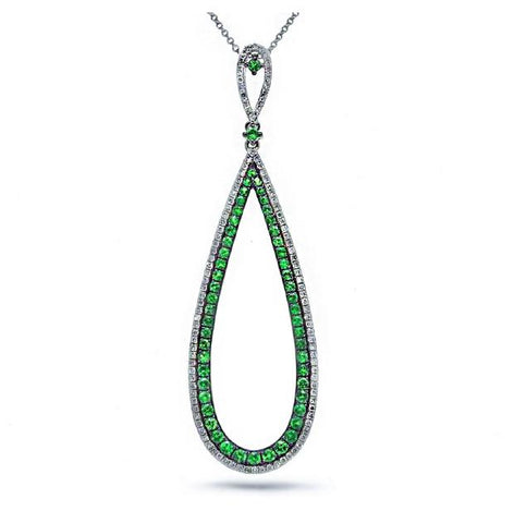 0.36 Ctw Diamond And 0.97 Ctw Green Garnet 14k White Gold Pendant Necklace With 18 Inch Chain