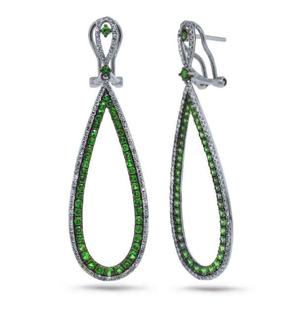 0.66 Ctw Diamond And 1.70 Ctw Green Garnet 14k White Gold Earring