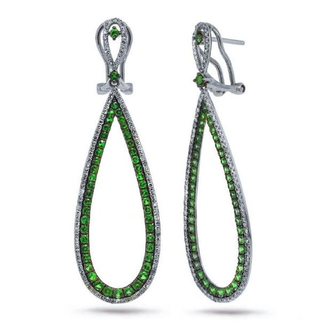 0.66 Ctw Diamond And 1.70 Ctw Green Garnet 14k White Gold Earring