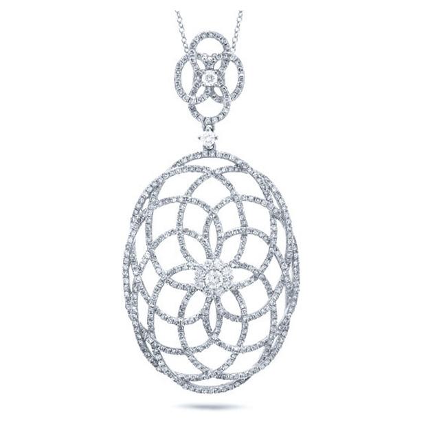 1.46 Ctw 14k White Gold Diamond Lace Pendant Necklace With 18 Inch Chain