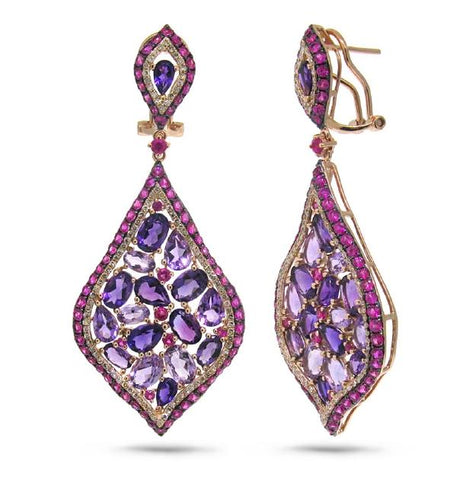 0.80 Ctw Diamond And 15.22 Ctw Amethyst And Pink Sapphire 14k Rose Gold Earring