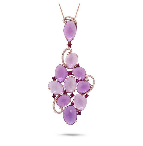 0.27 Ctw Diamond And 25.93 Ctw Amethyst And Pink Sapphire 14k Rose Gold Pendant Necklace With 18 Inch Chain