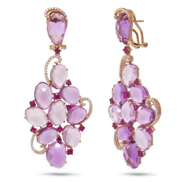 0.49 Ctw Diamond And 38.48 Ctw Amethyst And Pink Sapphire 14k Rose Gold Earring