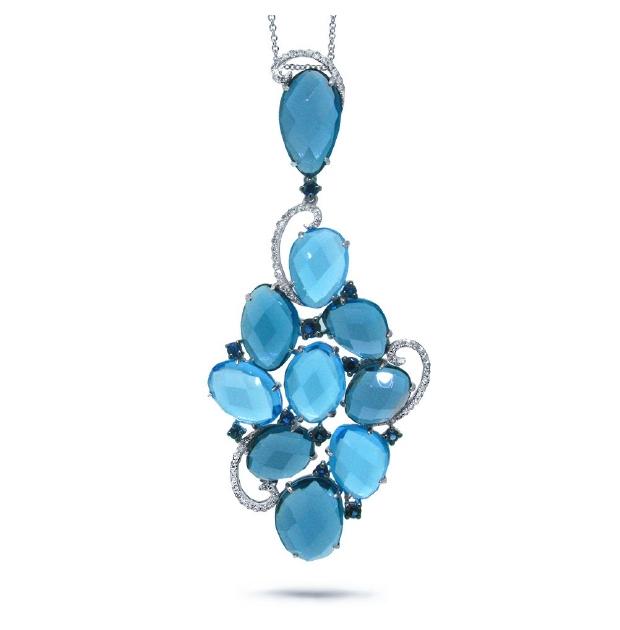 0.27 Ctw Diamond And 33.32 Ctw Blue And London Blue Topaz And Blue Sapphire 14k White Gold Pendant Necklace With 18 Inch Chain